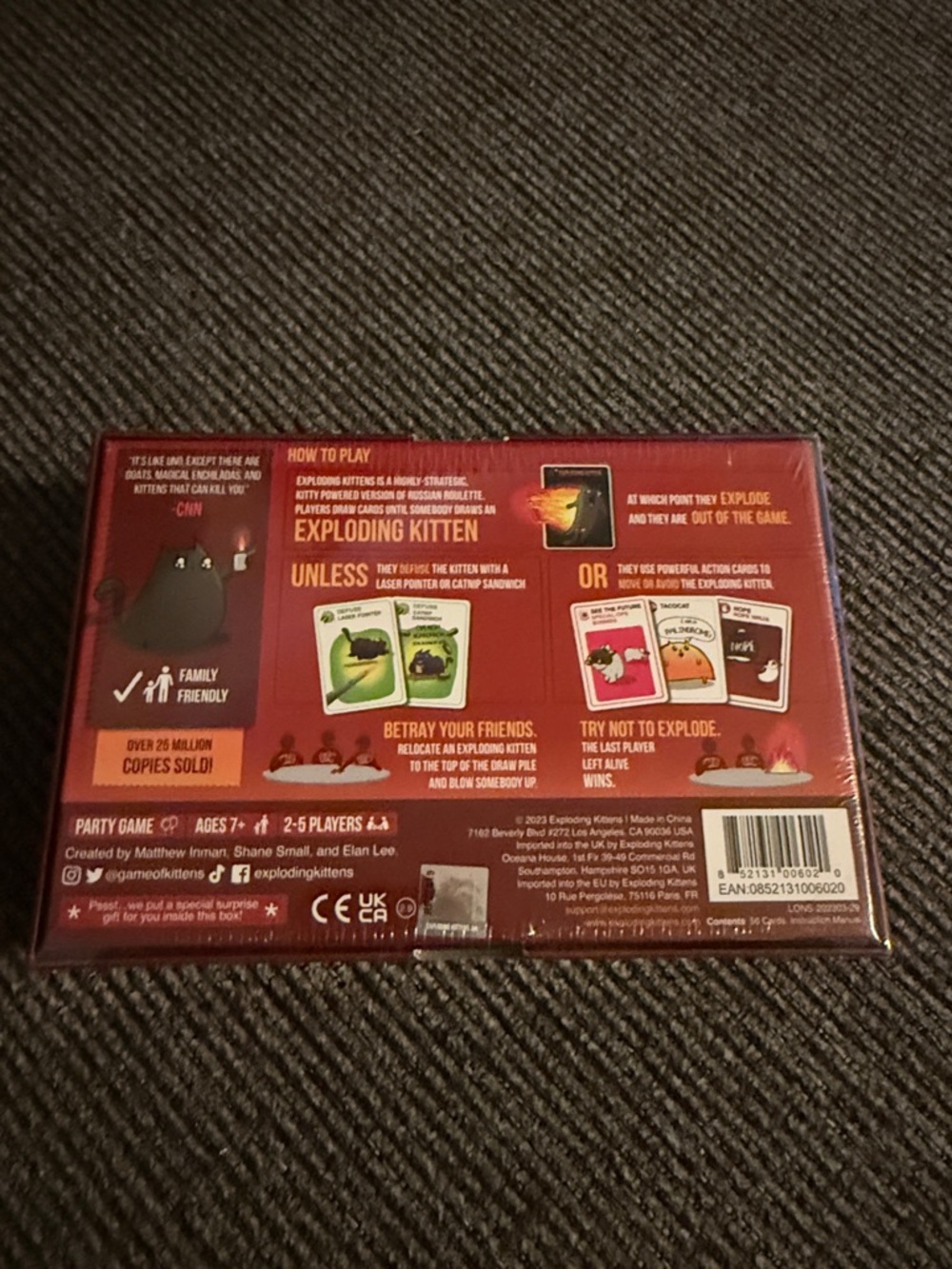 Exploding Kittens Card Game — Red Game Box (Back) - Picture 5 of 5